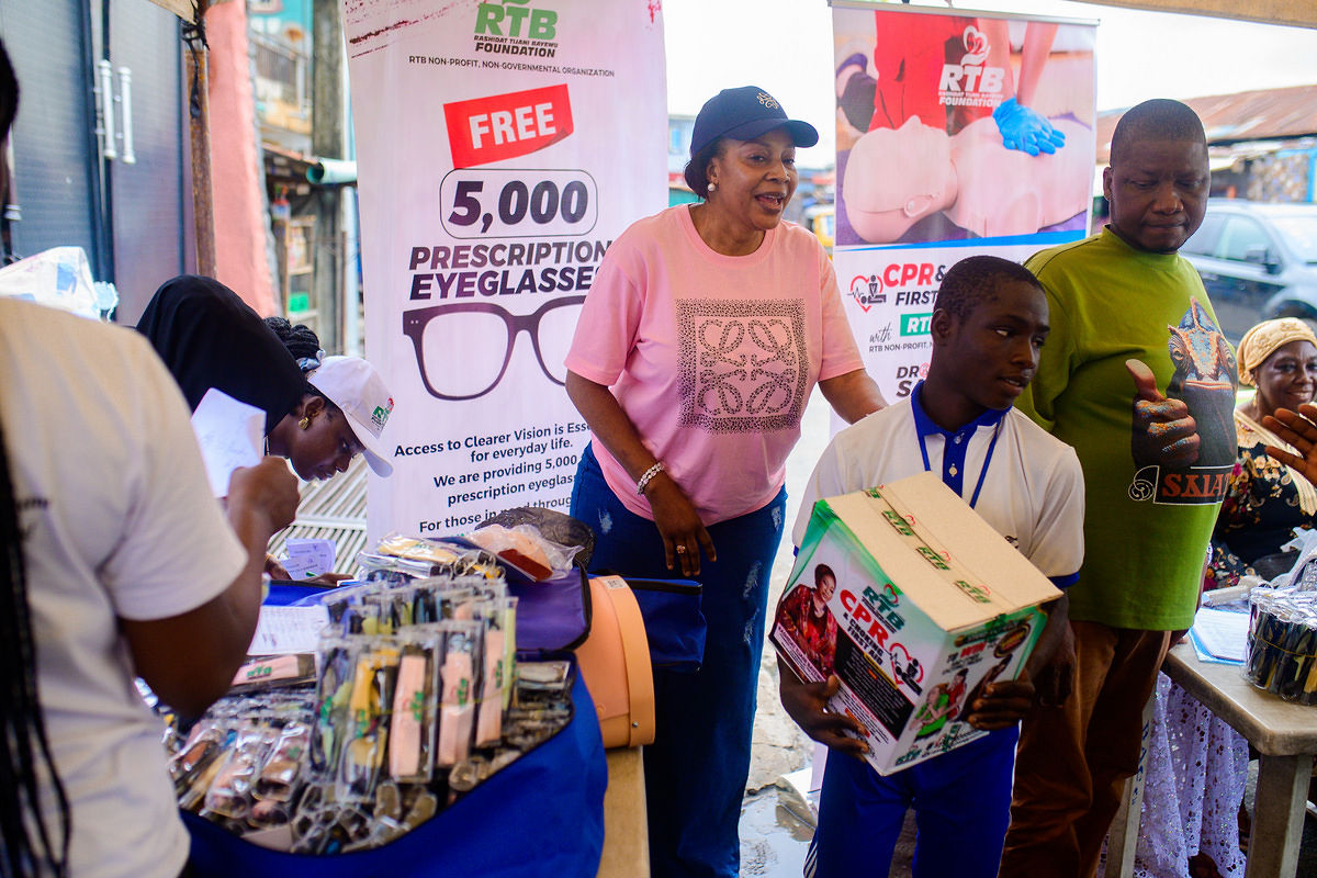 RTB Foundation distributing free prescription eyeglasses at a community health outreach